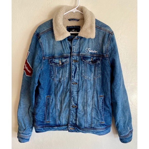 Hollister Sherpa Denim Jacket Mens Lined Trucker Coat Y2K EUC